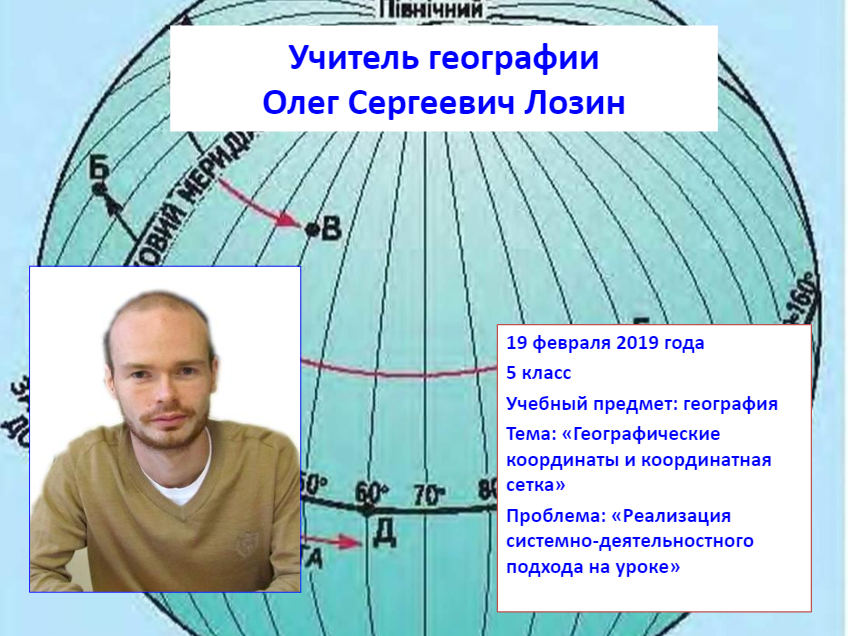 19 февраля прошёл открытый урок по географии в 5 классе Олега Сергеевича Лозина по теме "Географические координаты и координатная сетка".